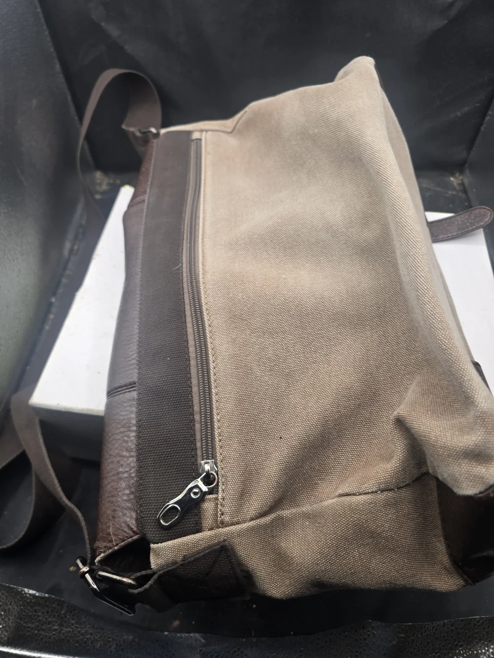 Men's Brown Leather & Tan Canvas Messenger Bag - Classic Carry